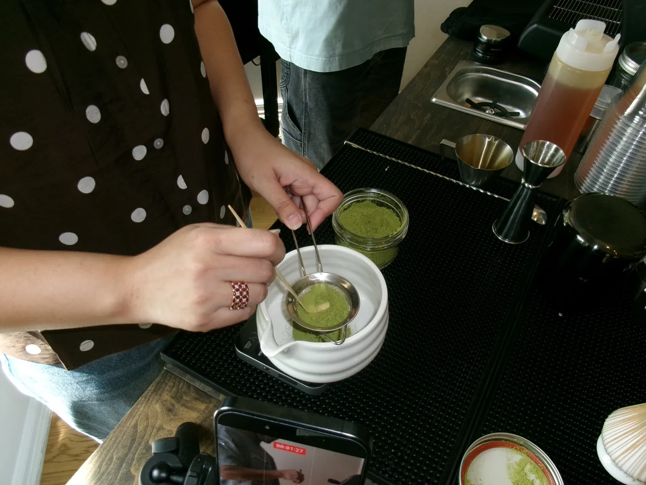 Preparing fresh matcha at the Sunrise cart